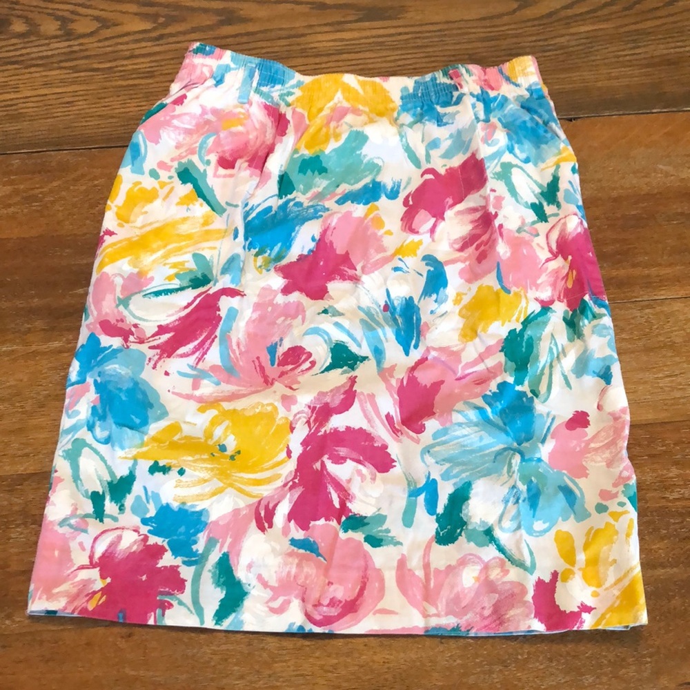 Vintage Watercolor Print Skirt